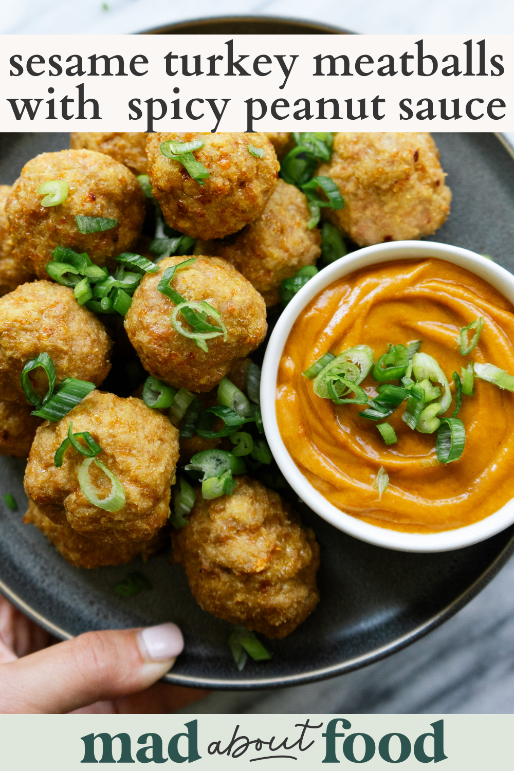 Image for Pinning Sesame Turkey Meatballs  with Spicy Peanut Sauce recipe on Pinterest