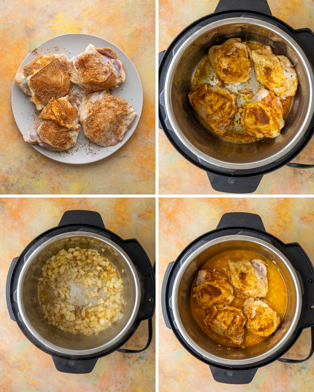 Step by step assemble of instant pot chicken thighs and rice