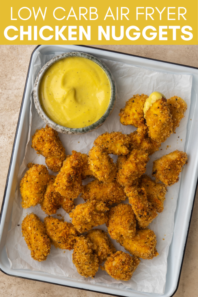 pinterest image for low carb air fryer chicken nuggets