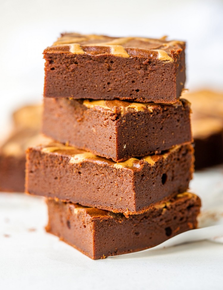 Side view of a stack of Flourless Sweet Potato Brownies