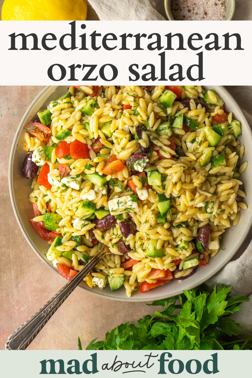 Image for pinning mediterranean orzo salad recipe on pinterest
