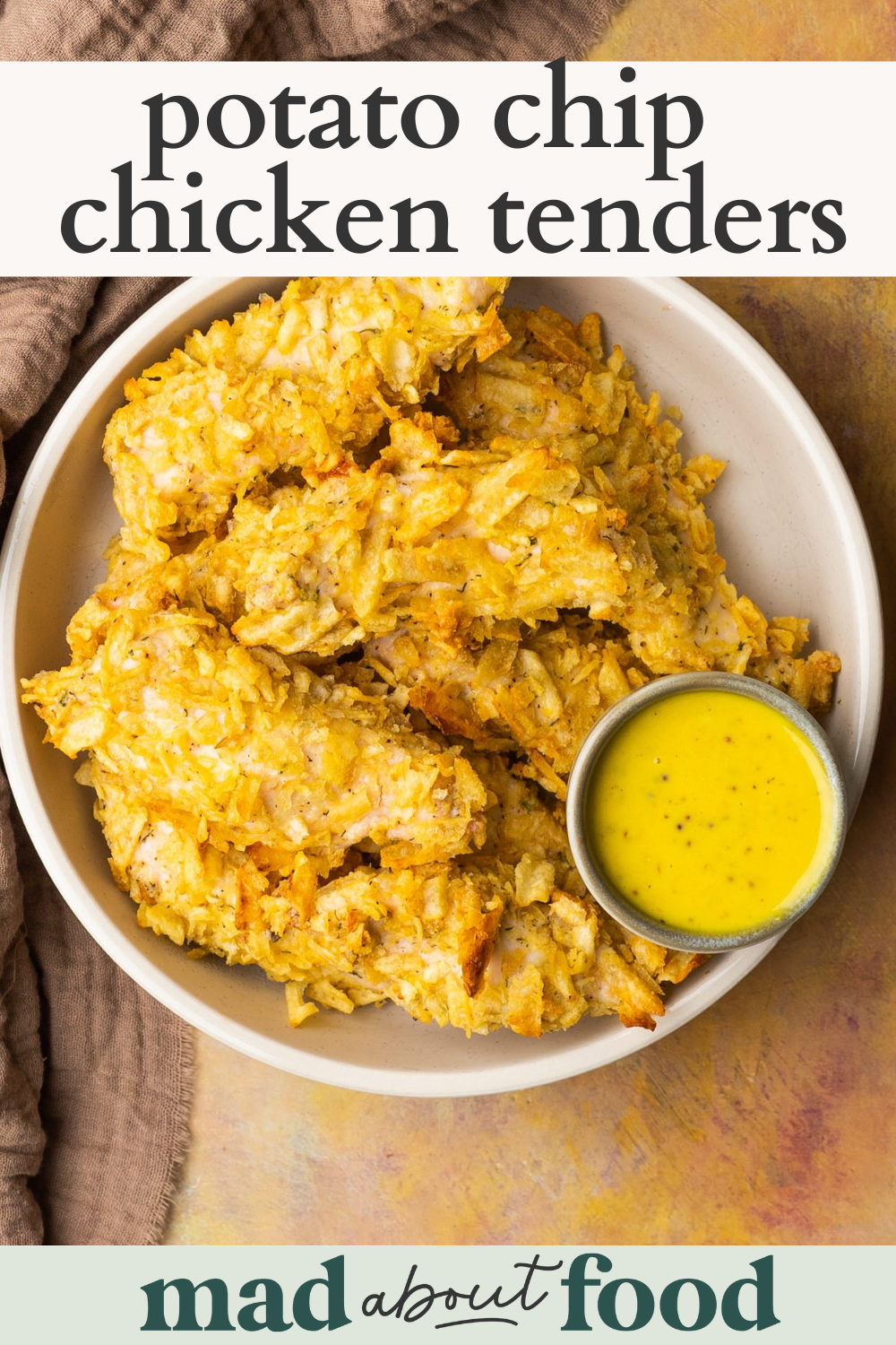 Image for pinning potato chip chicken tenders recipe on Pinterest