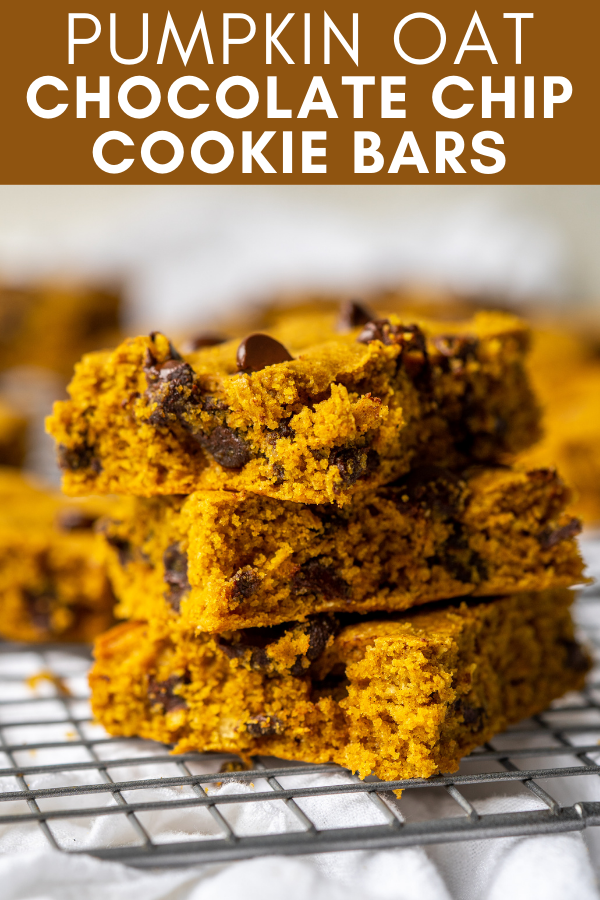 Image for pinning pumpkin oat chocolate chip cookie bars on Pinterest