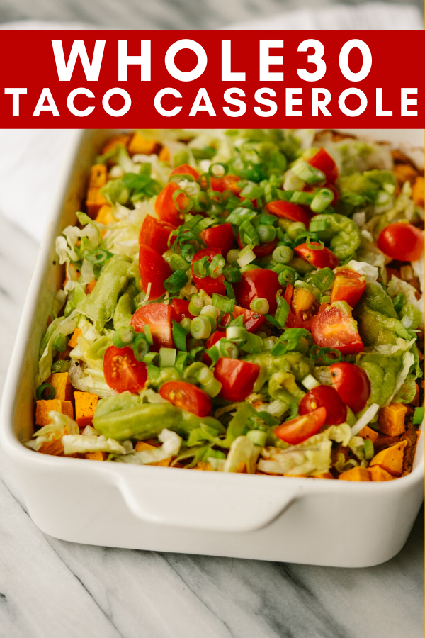 taco casserole with text for pinterest