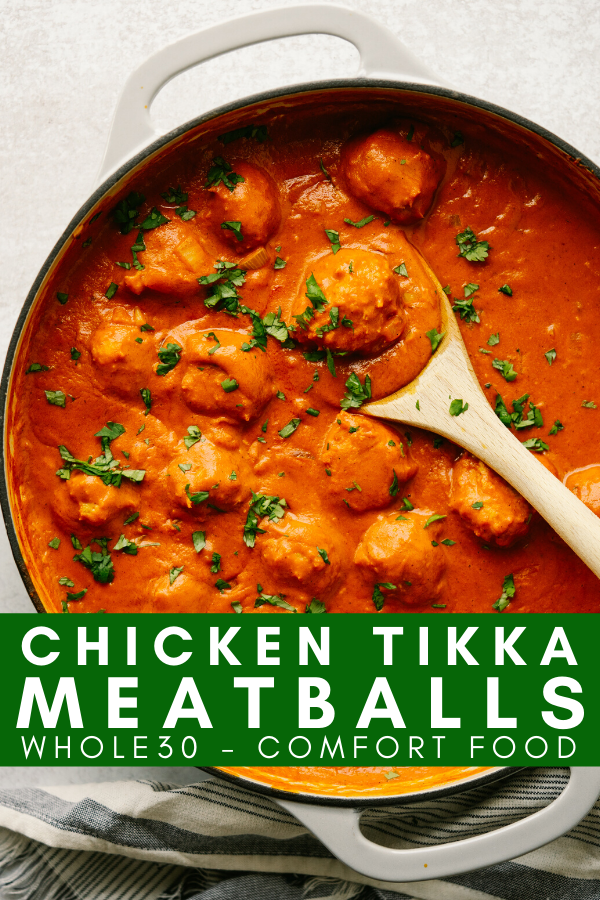 pinterest image for chicken tikka meatballs