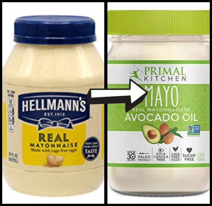 a picture of hellmans mayo next to a picture of primal kitchen mayo