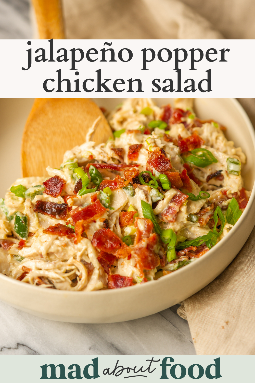 Image for pinning Jalapeño Popper Chicken Salad recipe on Pinterest