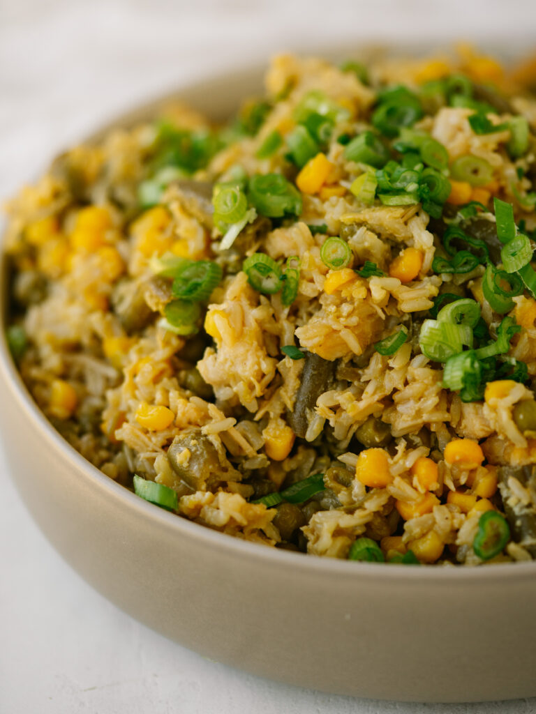 a close up of pantry fried rice in a bowl