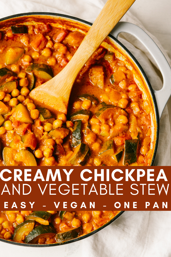 Pinterest image for creamy chickpea stew recipe