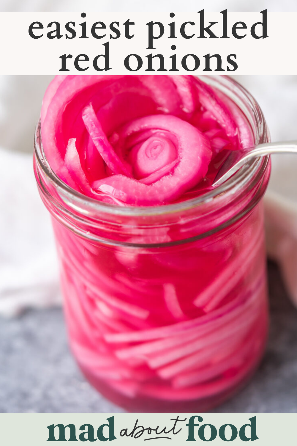 Image for pinning Easiest Pickled Red Onions recipe on pinterest