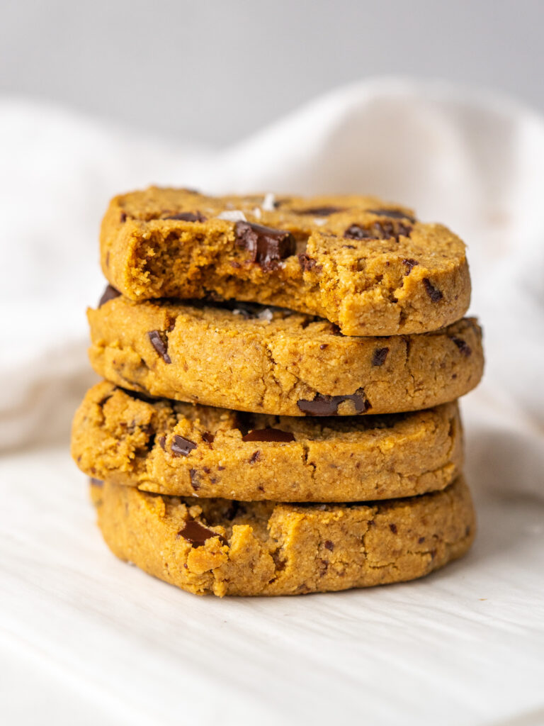 Side view of a stack of paleo slice and bake cookies