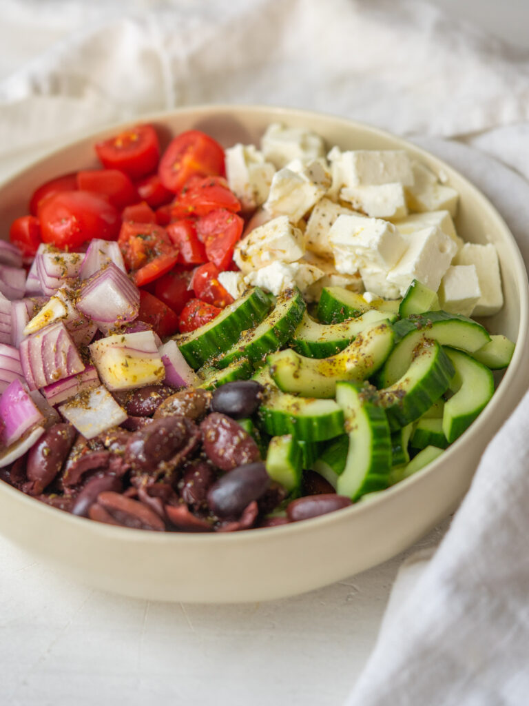 easy greek salad recipe before it is tossed