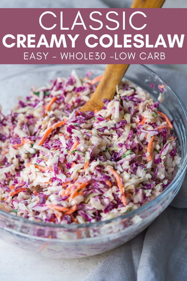 image for pinning classic creamy coleslaw recipe on pinterest