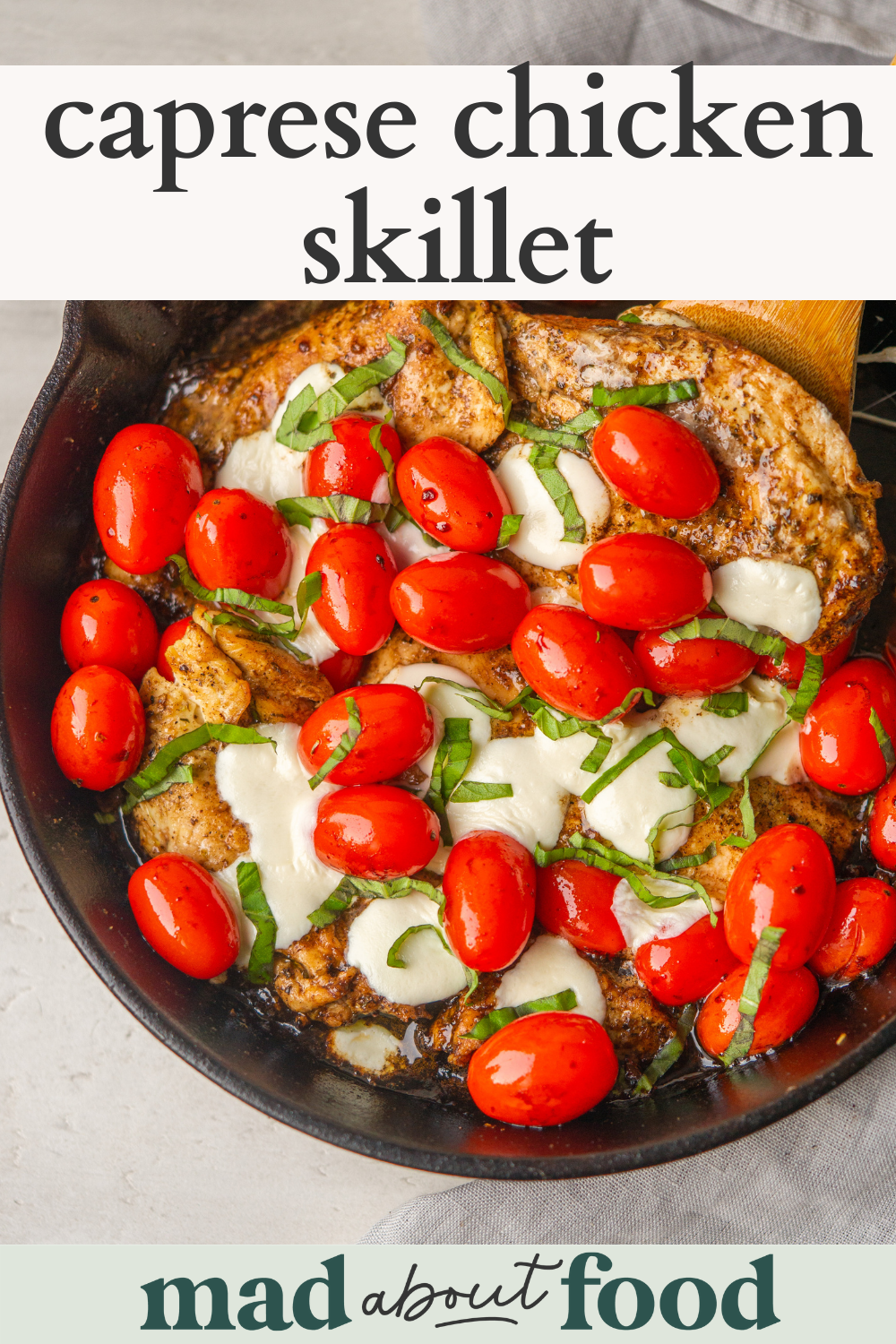 Image for pinning Caprese Chicken Skillet recipe on Pinterest