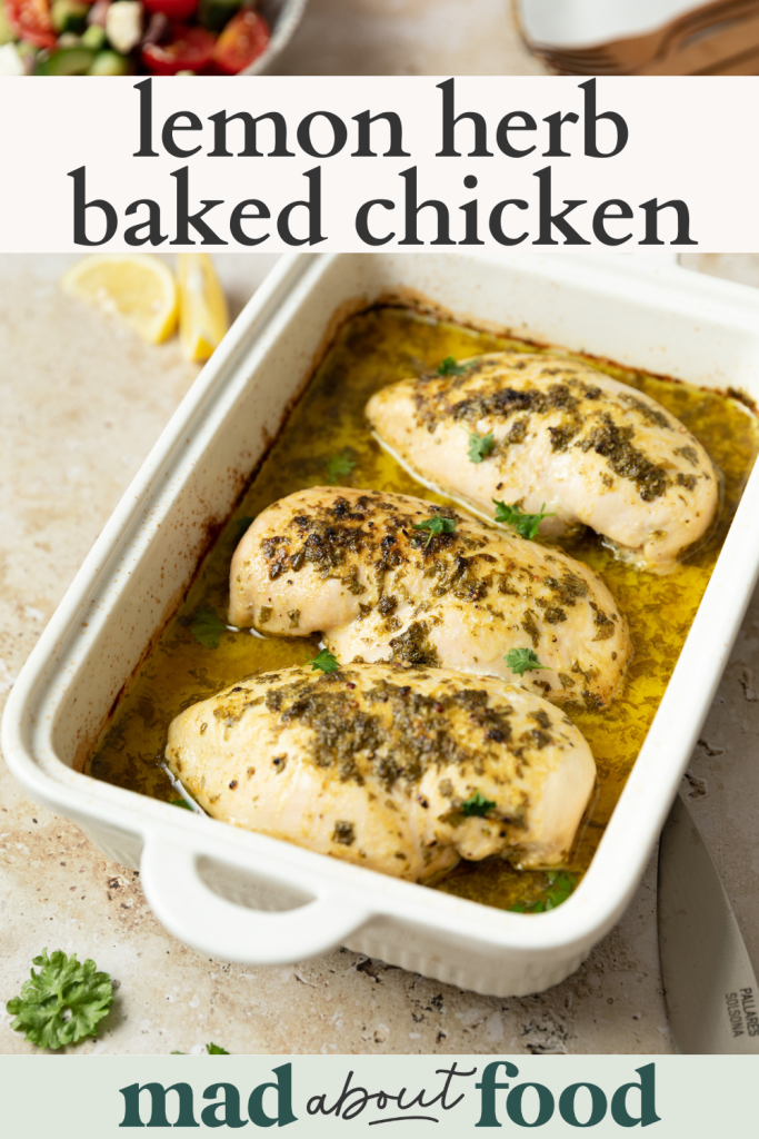 Image for pinning lemon herb baked chicken recipe on Pinterest