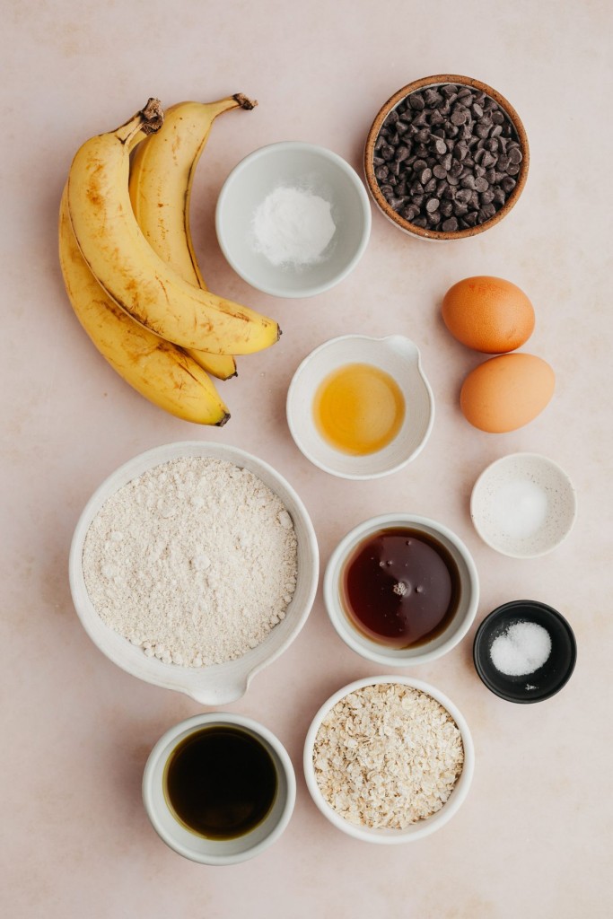 above view of ingredients for oatmeal banana bread