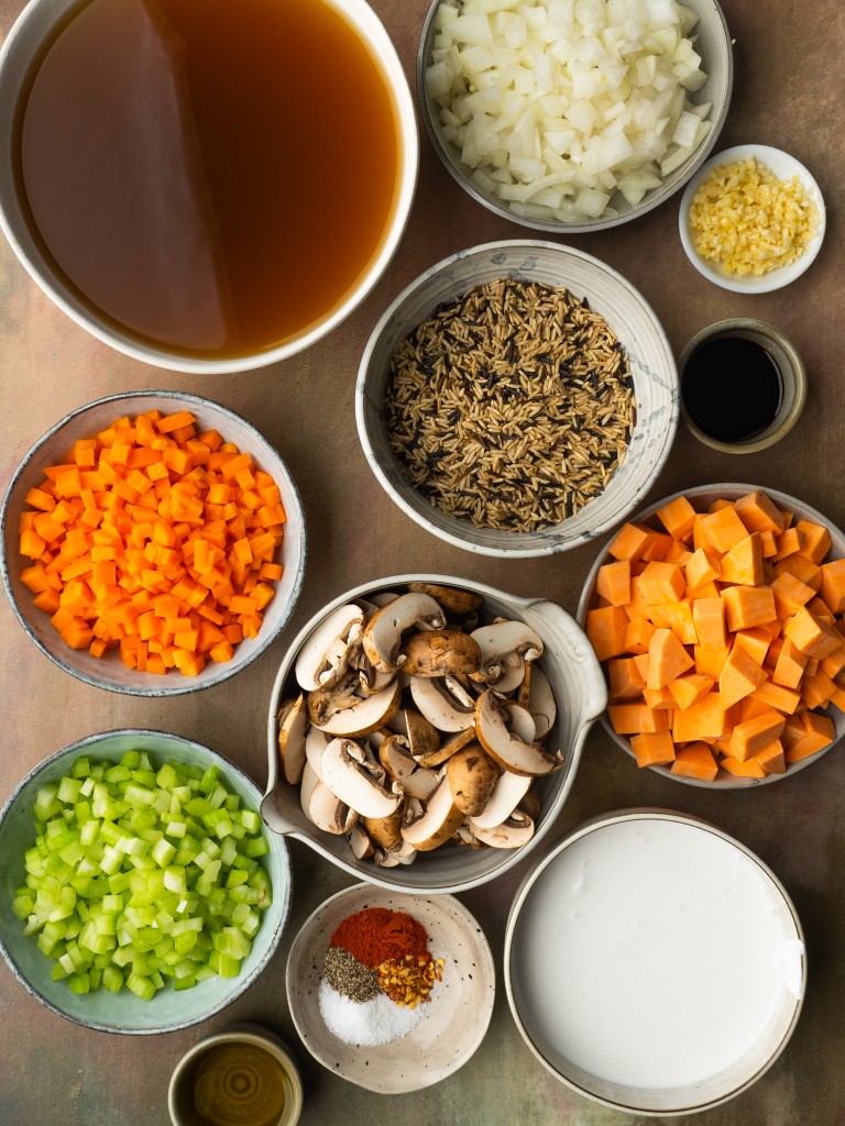 Ingredients for sweet potato mushroom soup