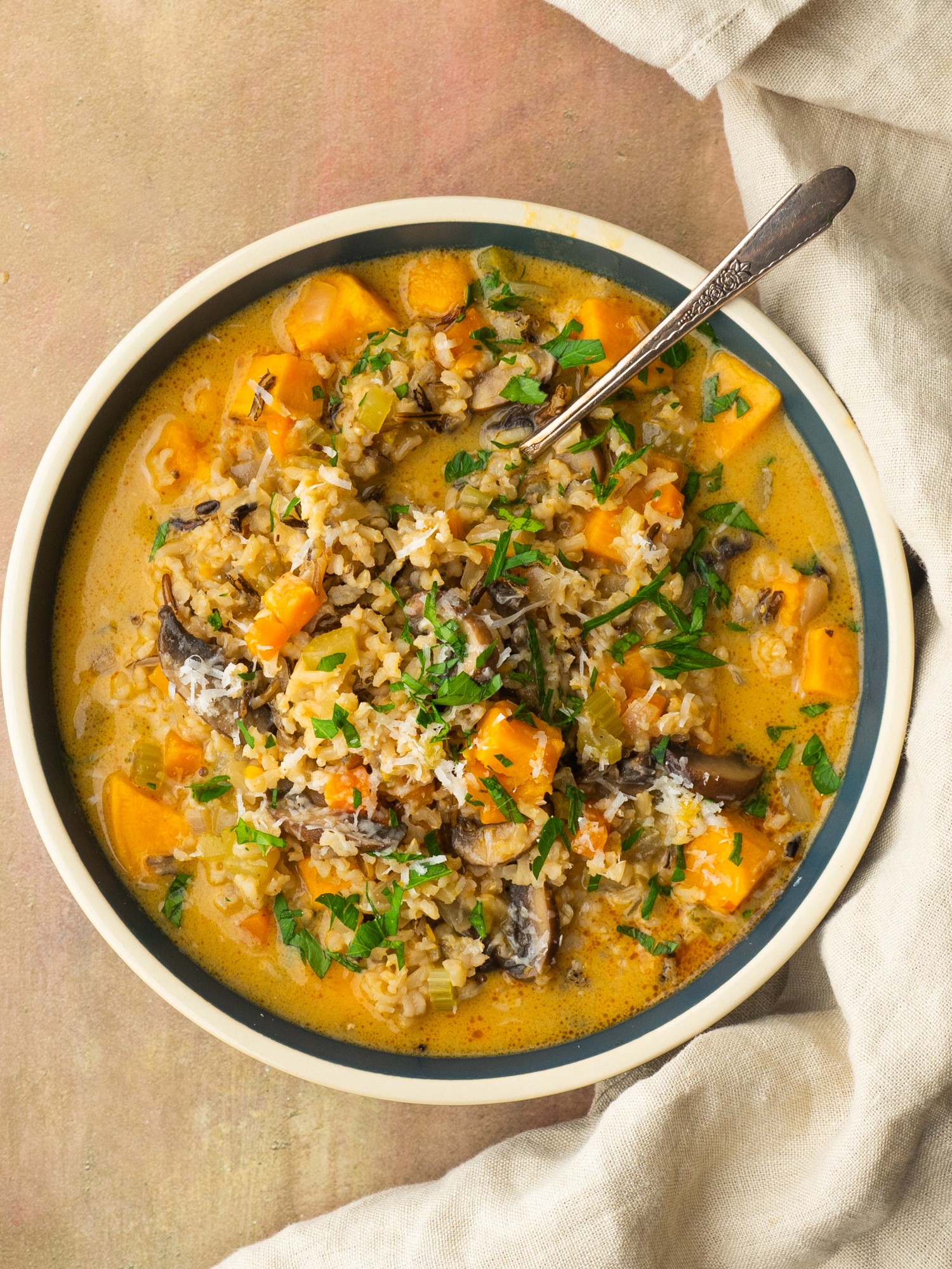 Sweet Potato Mushroom and Wild Rice Soup