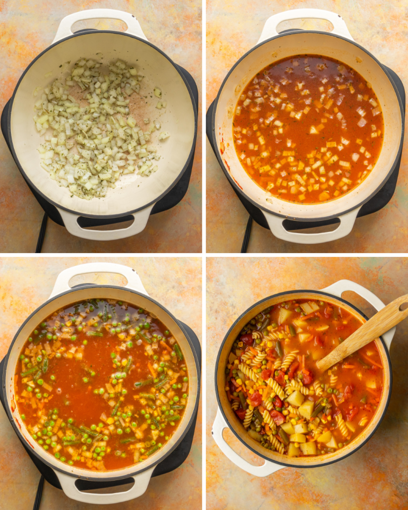 Step by step assembly of progresso vegetable soup