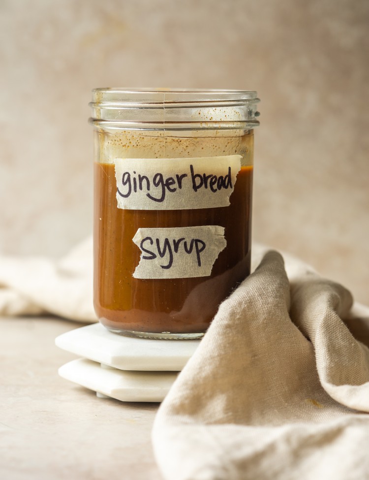 Gingerbread syrup for lattes in a glass jar