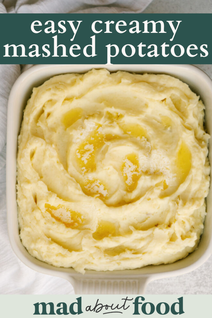 image for pinning easy creamy mashed potatoes recipe on Pinterest