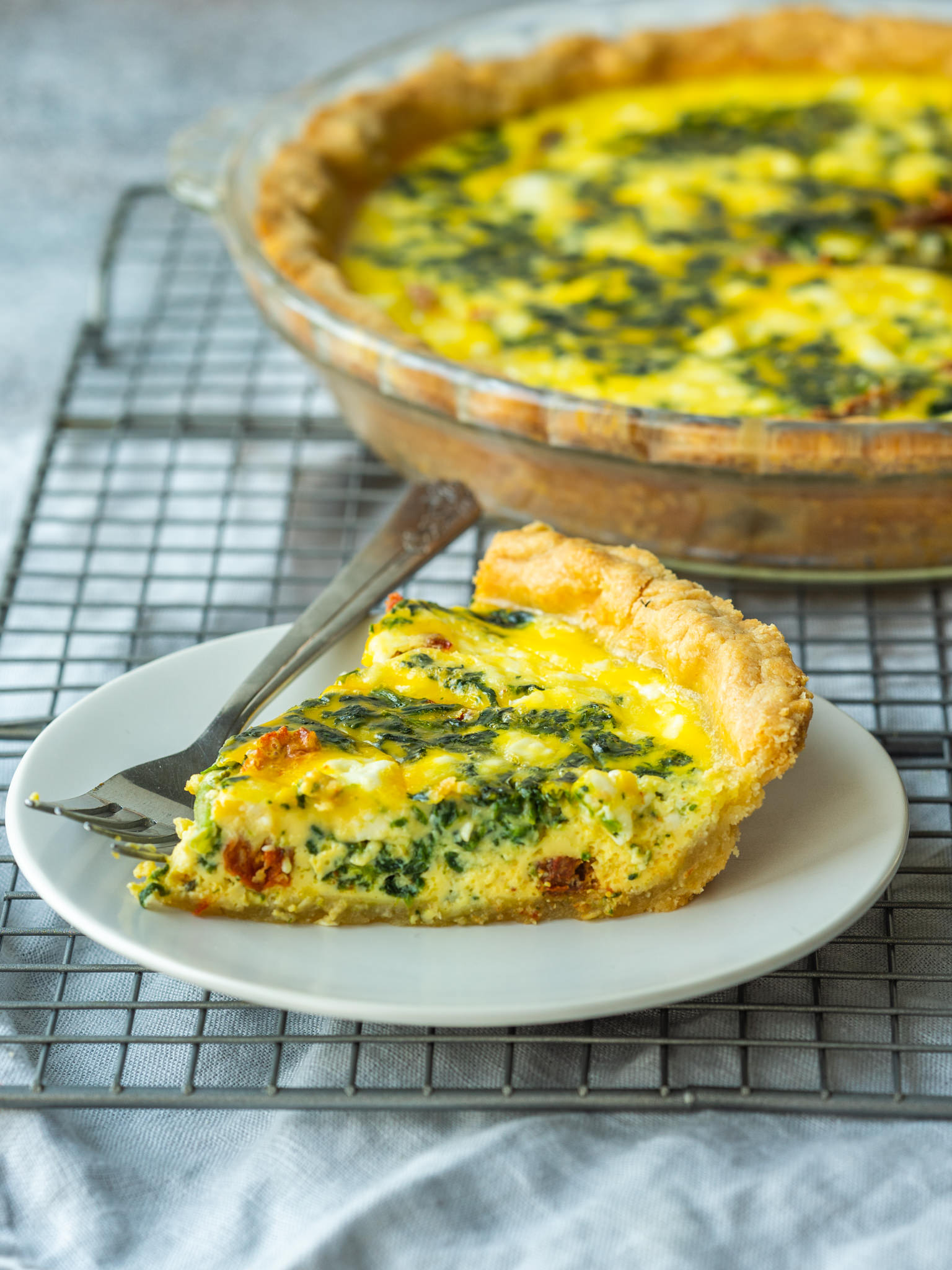 Spinach Feta and Sun Dried Tomato Quiche - Mad About Food