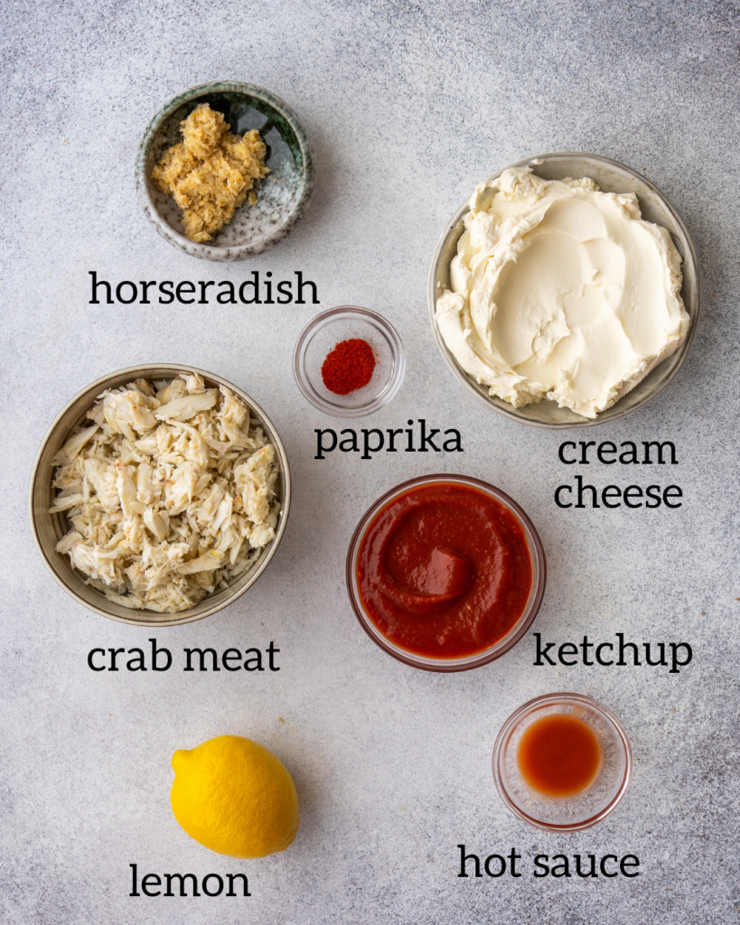 above shot of crab dip ingredients