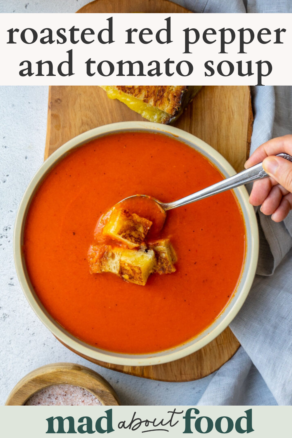 Image for pinning roasted red pepper and tomato soup recipe on Pinterest