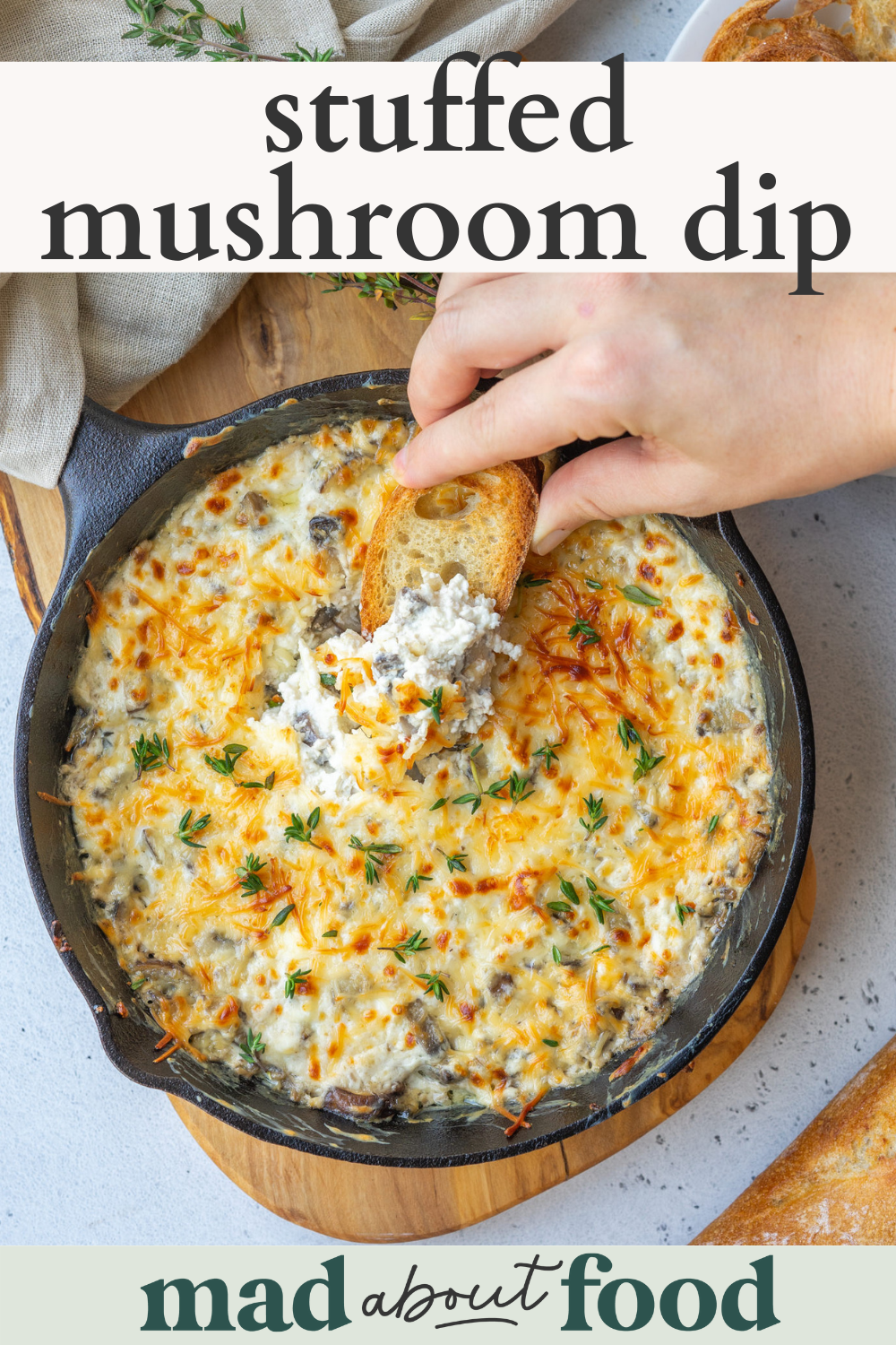 Image for pinning stuffed mushroom dip recipe on pinterest