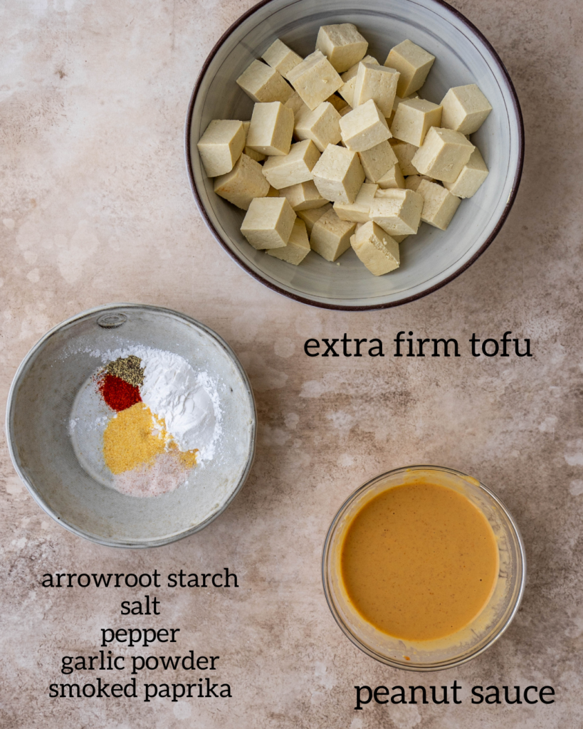 overhead view of ingredients for air fryer tofu recipe