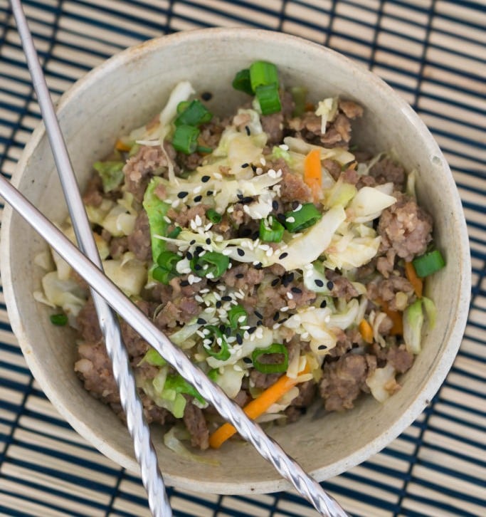 Above view of egg roll in a bowl from Keto Connect