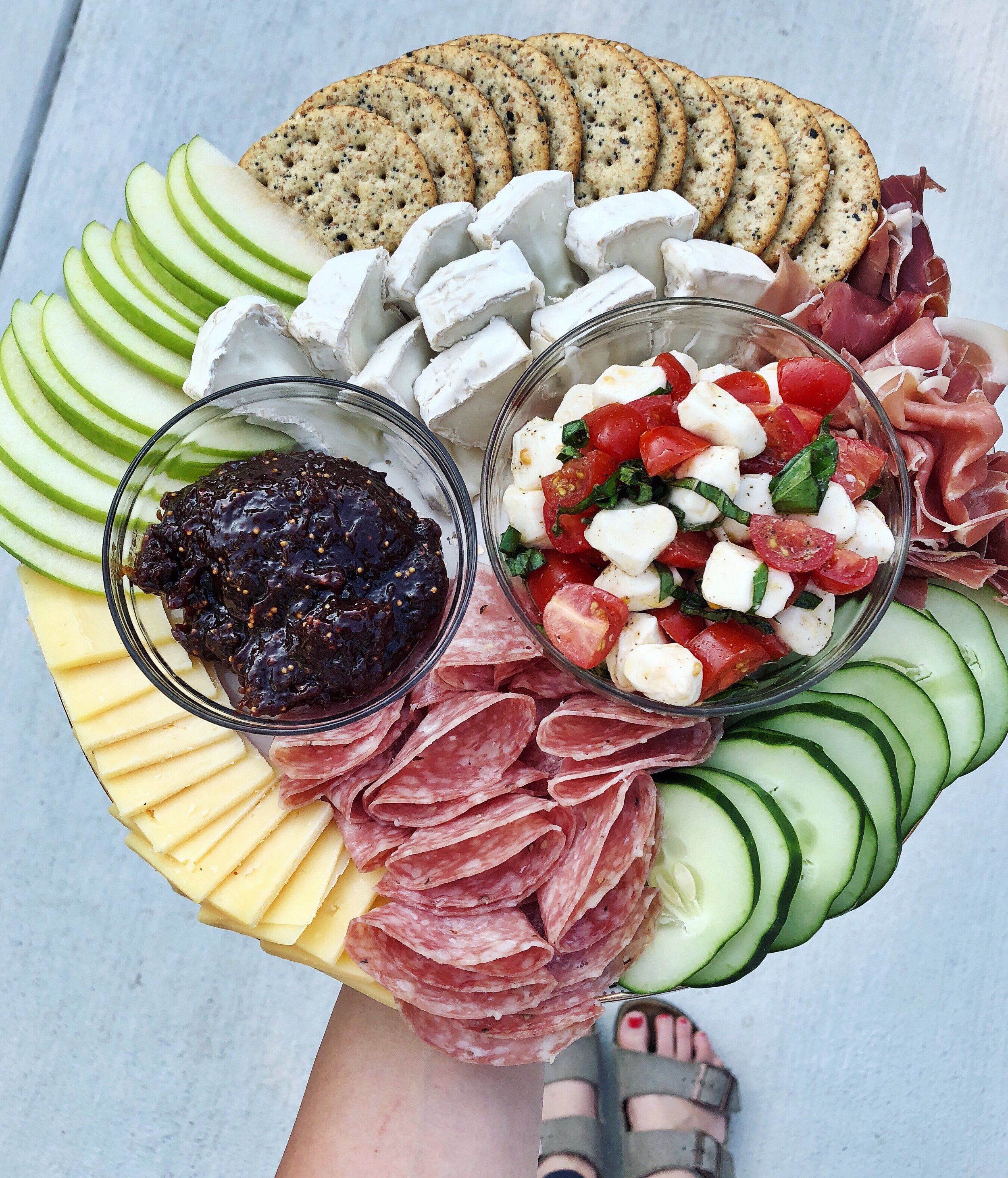 ABove view of a summer charcuterie board idea
