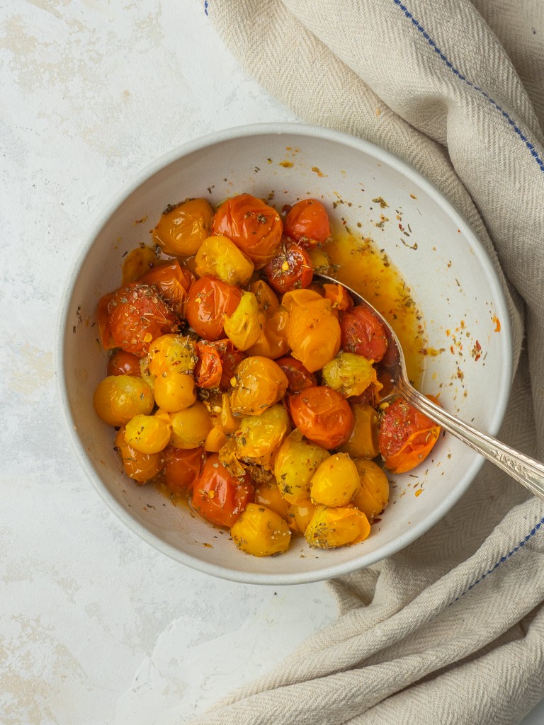 Brined cherry tomatoes for marinated tomatoes recipe tossed in seasonings