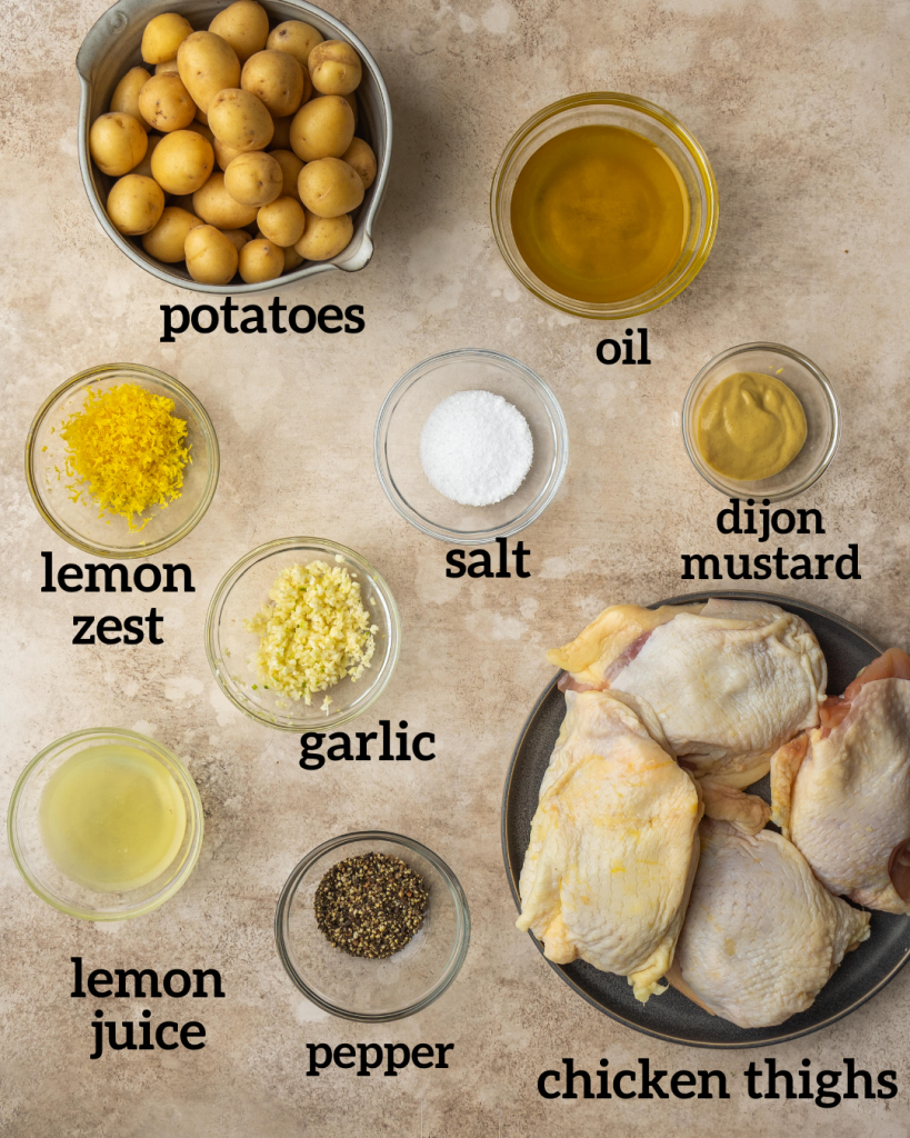 Above view of ingredients for lemon pepper chicken thighs