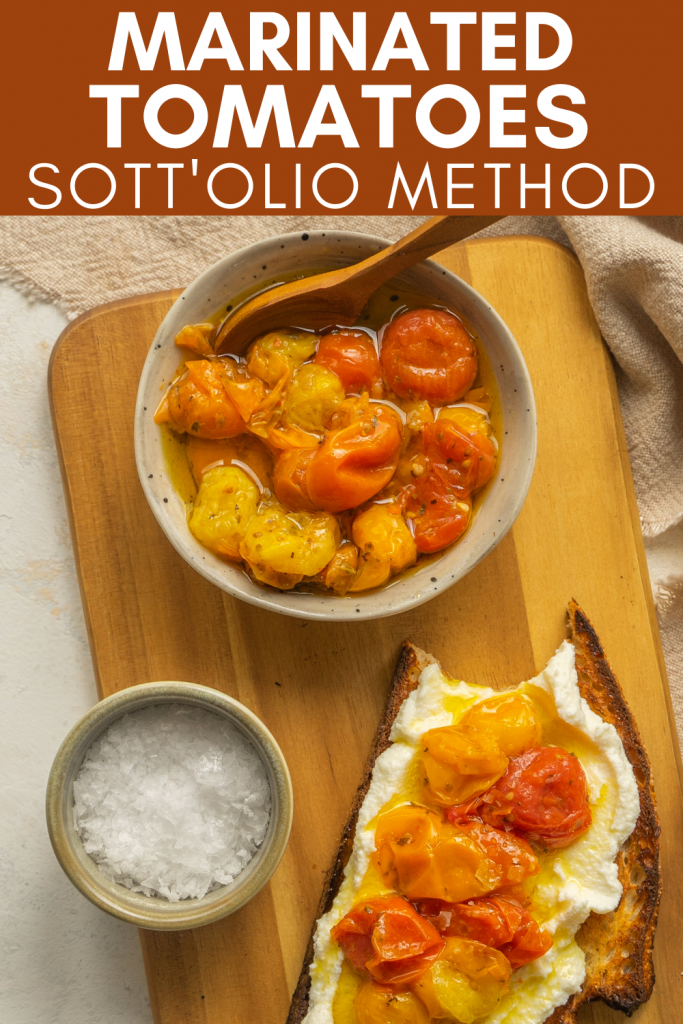 Image for pinning Marinated Tomatoes (Sott'olio Method) recipe on pinterest