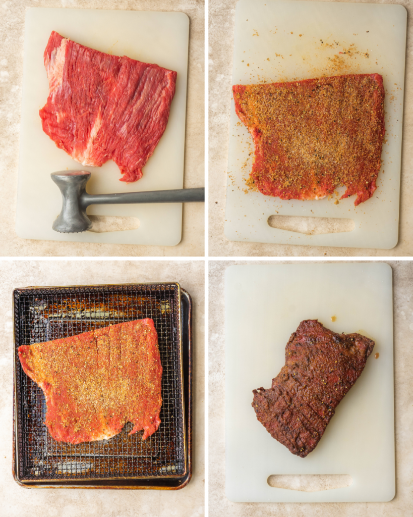 Step by step assembly of air fryer flank steak recipe