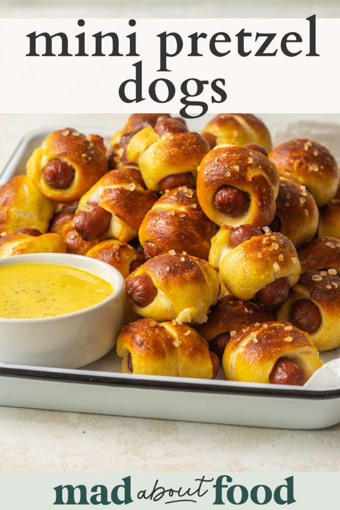 Image for pinning mini pretzel dogs on Pinterest