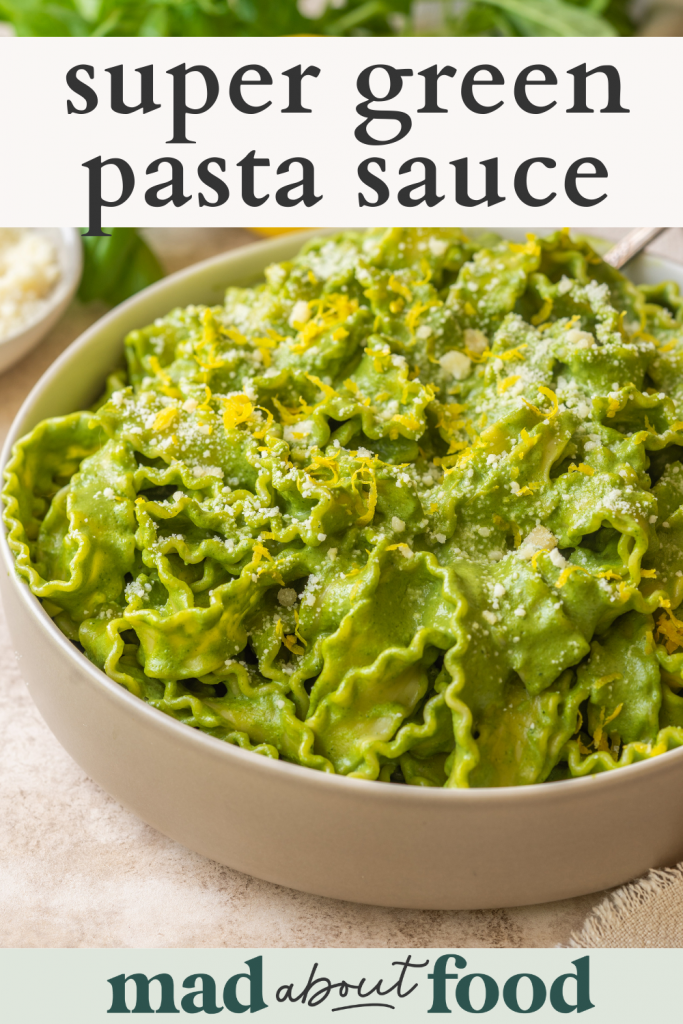 Image for pinning super green pasta sauce recipe on pinterest