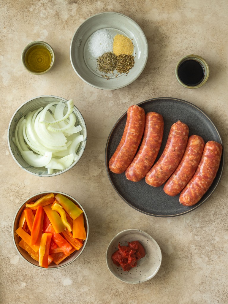 Ingredients for oven baked italian sausage recipe