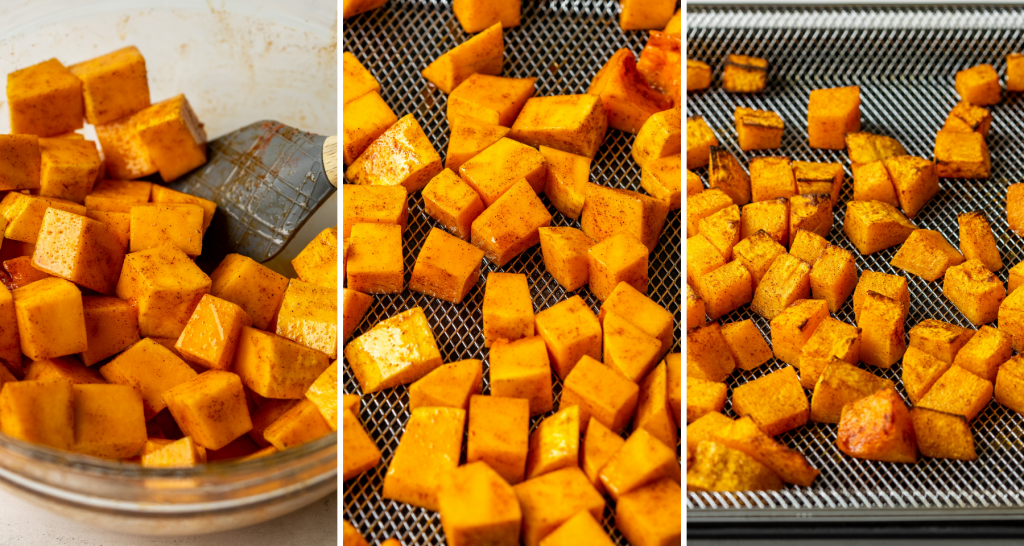 Step by step assembly of butternut squash in air fryer
