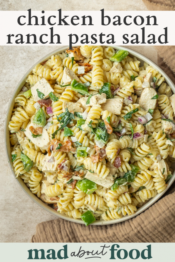 Image for pinning Chicken Bacon Ranch Pasta Salad on Pinterest