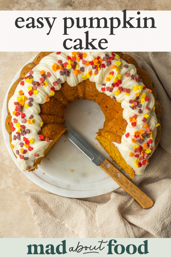 Image for pinning Easy Pumpkin Cake recipe on Pinterest