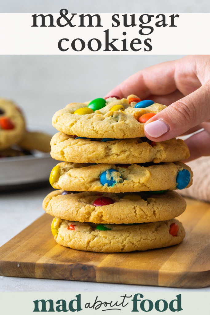 Image for pinning m&m sugar cookies recipe on Pinterest