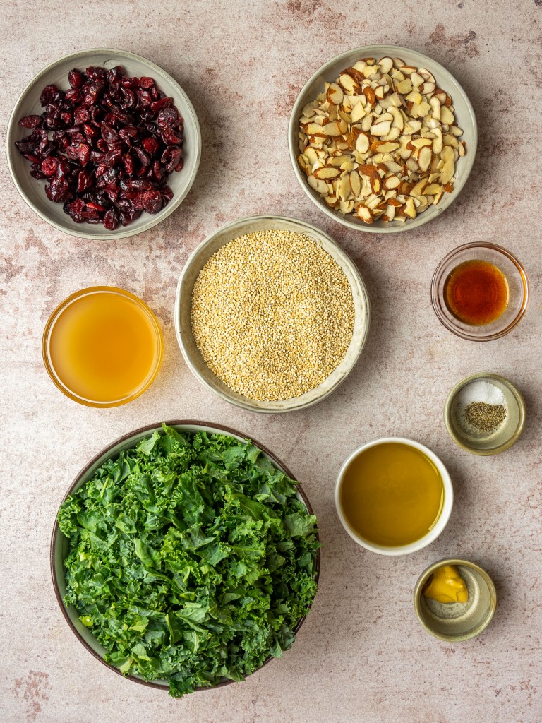 Above view of kale quinoa salad ingredients