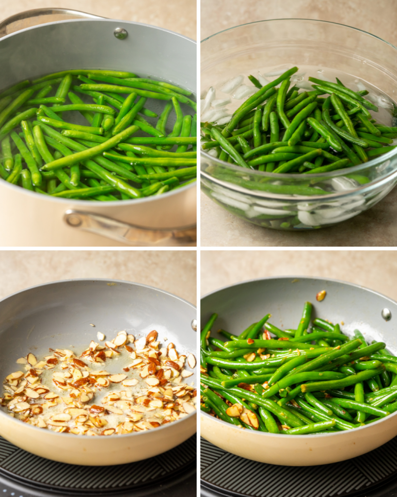 Step by step assembly of green beans almondine recipe