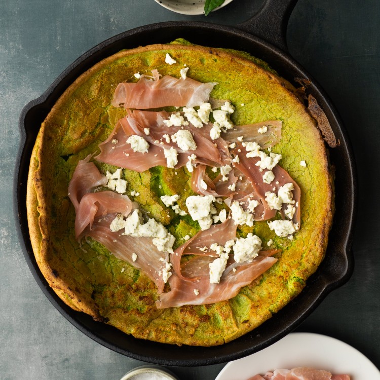 Above view of a savory dutch baby recipe