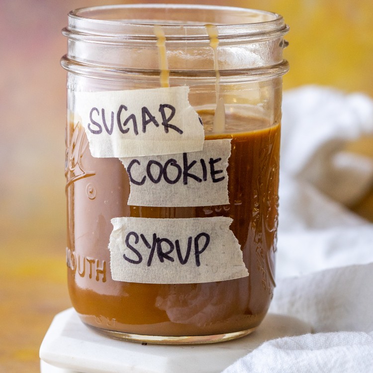 Sugar cookie latte syrup in a glass jar