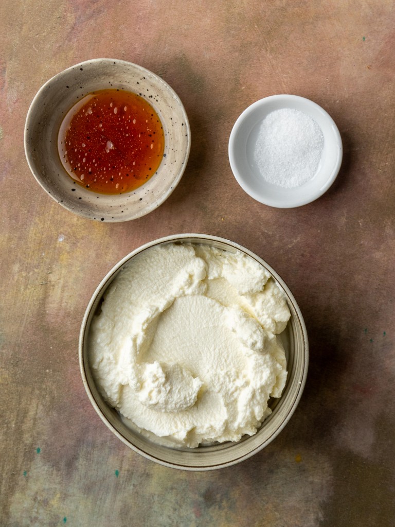 Above view of ingredients for sweet whipped ricotta