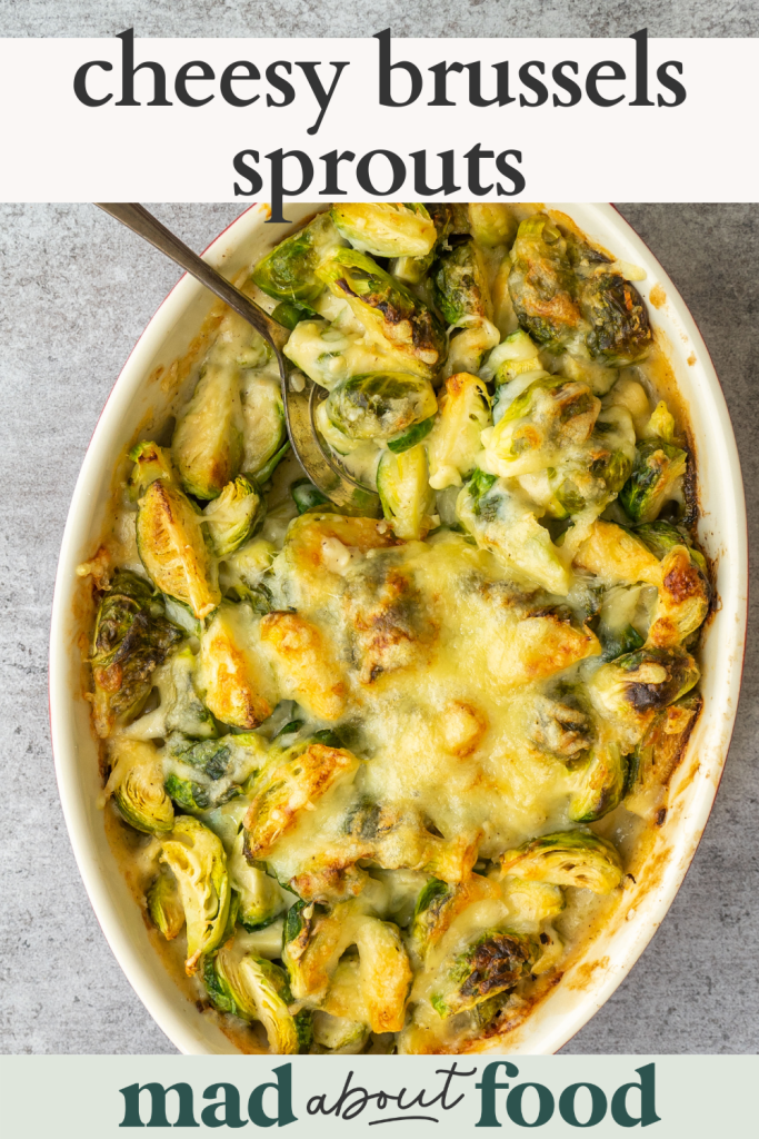 Image for pinning cheesy brussels sprouts recipe on pinterest