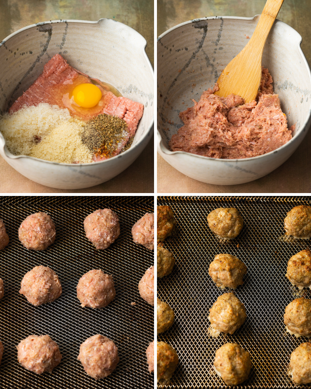 Step by step assembly of air fryer turkey meatballs